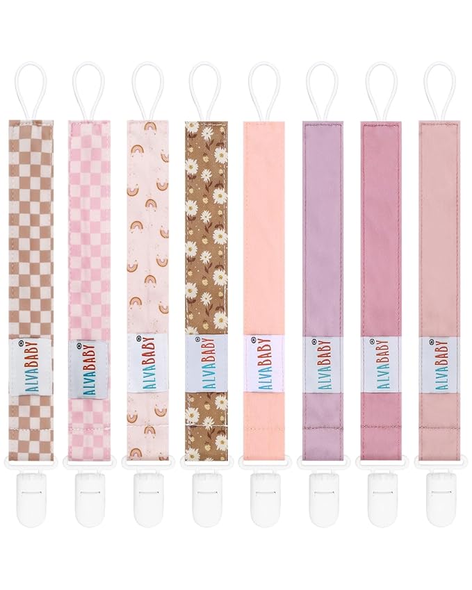 ALVABABY Baby Pacifier Clips for Boys Girls Pacifier Universal Holder Leash Pacifier Clip Binky Holder for Teether Toys Soothie 8 Packs 8DP17