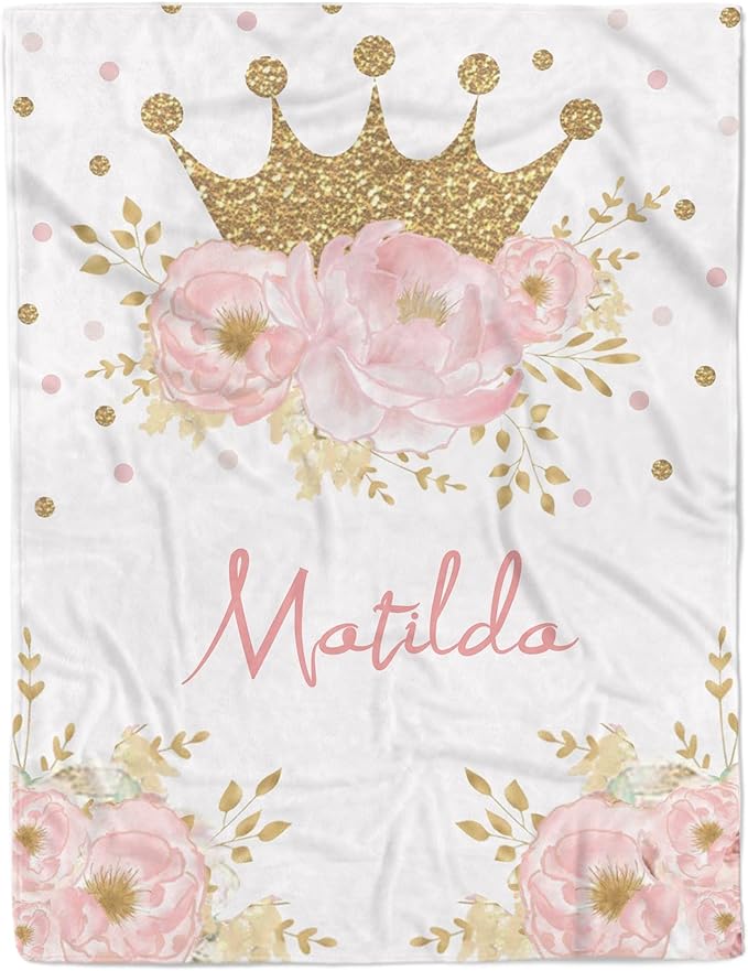 Personalized Crown Blanket for Baby Girl Custom Gifts for Baby Shower Birthday Christmas Customized Name Blanket for New Mom Newborn Gifts