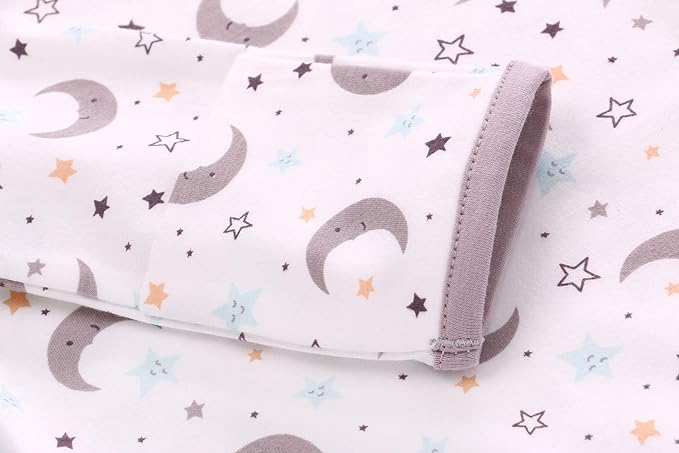 Newborn Knotted Nightgown Long Sleeve with Matching Hat Set 3 Pack, Cotton Baby Sleeper Gowns Sleeping Bags Home Outfits Set with Mitten Cuffs for Boys Girls (Moon + Star + Planet, 0-6 Months)