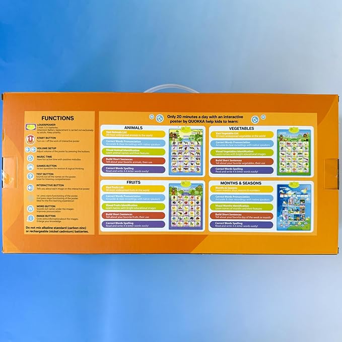 QUOKKA Educational Toys for Kids 5-7 Year Old - Set of 4 Vertical 4 Learning Wall Chart for Toddlers Age 3 4 6+ - Interactive Speech Therapy Poster Boy Girl - Autism Puzzle Game 8-10-12