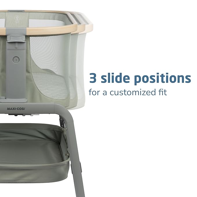 Maxi-Cosi Iora Baby Bassinets Bedside Sleeper, Portable Bassinet, Infant Bedside Sleeper Crib, Height Adjustable, Breathable Mesh, Large Storage Basket, Classic Green