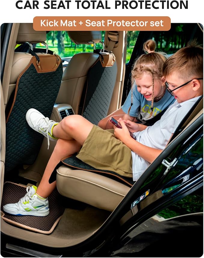 Set Car Seat Protector & Seat Back Protector Hexy One - Kick Mat Back Seat Protector Hexy - Waterproof & Non-Slip Car Seat Protector