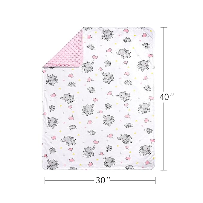 DaysU Silky Micro Soft Plush Baby Blankets for Girls with Print Animal Pattern and Soothing Raised Dots, Double Layer Bed Throws for Baby Crib, Elephant, Pink, 30x40 Inches