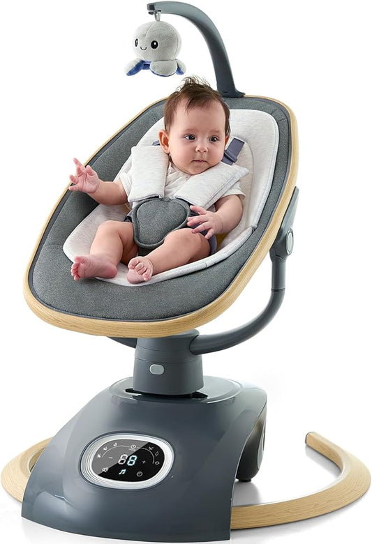 Electric Baby Swing Newborn for Infants with 5 Speeds, Multi Motion 3D Baby Rocker for Girl Boy Swingset Indoor with 13 Melodies Music, Remote Control, Dark Gray