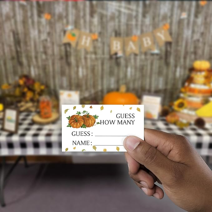 Fall Guess How Many Kisses Are in the Jar (1 Standing Sign + 50 Guessing Cards),Pumpkin Halloween,Bridal Shower Sign,Baby Shower Sign - QJ01