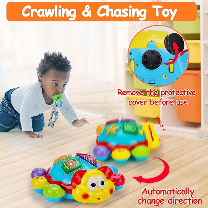 Baby Crawling Toys 6 to 12 Months Tummy Time Spanish English Bilingual Learning Toy Infant Musical Light Up Toy 0-3 4 5 6 7 8 9 10 12-18 Month montessori Gift for 1 2 Year Old Boy Girl Toddler Age 0-2