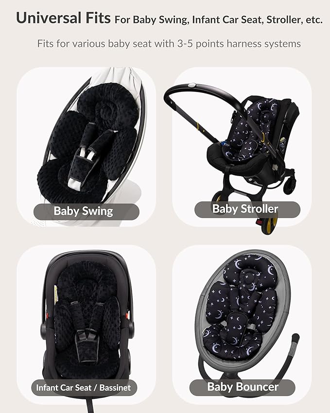 Generic Infant Car Seat Insert Compatible with Mamaroo Swing & Graco Swing and Infant Car Seat, Newborn Insert Baby Head Body Support, Reversible Design, Breathable Soft Fabric, 1Pcs - Dot, Black