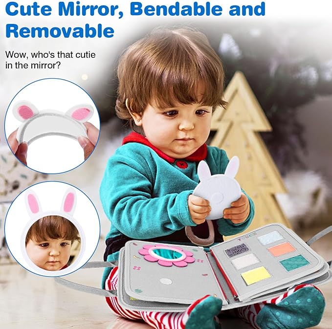 Busy Board Montessori Toys for 1 2 3 4 Year Old Boy & Girl Birthday Gifts, Autism Sensory Travel Toy for Toddlers 1-3, Educational Activity Sensory Board Learning Fine Motor Skills Toys, Gray