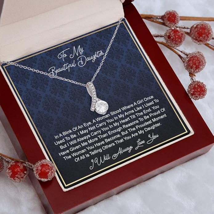 To My Daughter Gift Necklace From Dad or Mom - Badass Daughter Jewelry With Heartfelt Message & Elegant Box