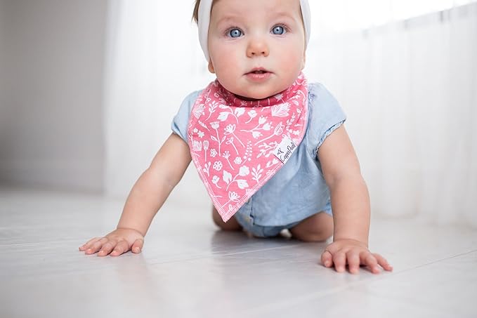 Copper Pearl 6 Pack Soft Cotton Baby Bibs for Drooling and Teething, Absorbent Drool Bibs for Baby Girl, Adjustable to Fit Newborns to Toddlers, Tons of Styles (Amelia Set)