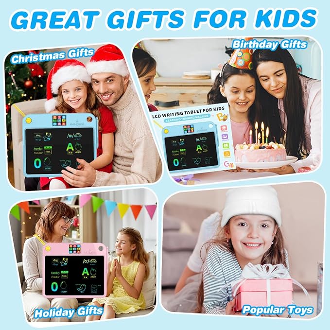 16" LCD Writing Tablet for Kids,Autism Sensory Toys Ages 3 4 5 6 7 Dual Screen Learning, 9 Knowledge Categories, Type-C, Lightweight, Long Battery Life, Ideal for Travel and Gifts Pinks