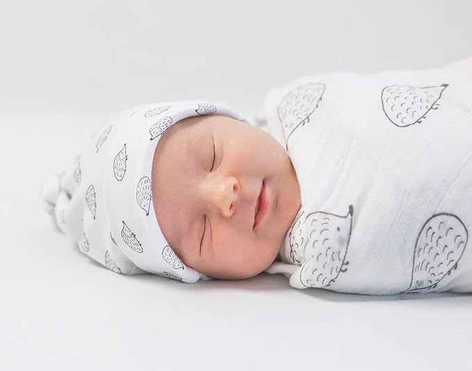 SwaddleDesigns Cotton Muslin Swaddle Blanket, Receiving Blanket for Boys & Girls, Best Shower Gift, 46x46 inches, Black Hedgehog