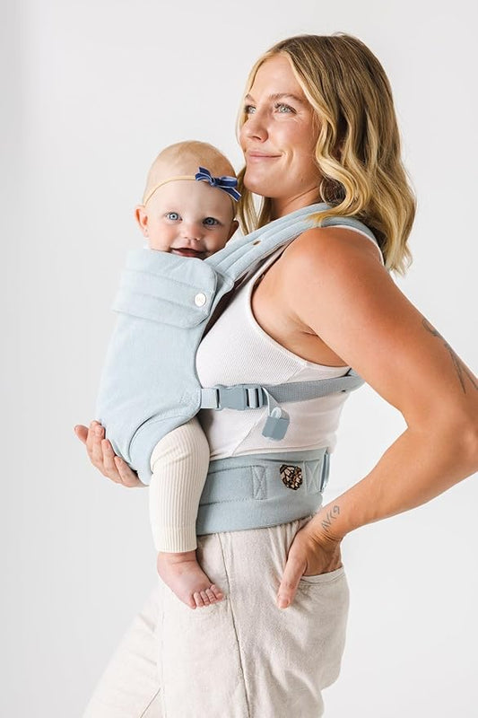 Mabē Monarch Ergonomic Baby Carrier – Premium Cotton Soft Structured Newborn to Toddler Carrier with Hip-Healthy Design, 3 Carry Positions (7-35lbs), Lightweight & Breathable, (Dream Wash Denim)