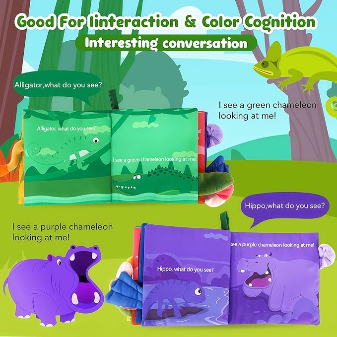 Soft Baby Books Animal Tails Baby Toy Touch and Feel Crinkle Cloth Book Infant Toy with Non-Toxic Fabrics, for Newborn Boys and Girls 0-6-12 Months