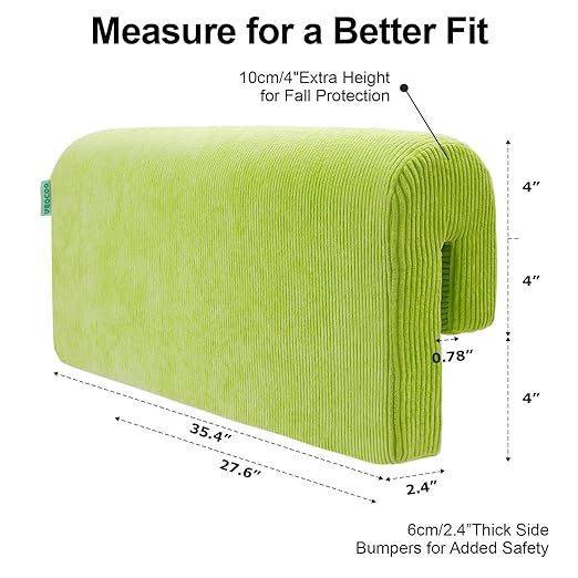 Bed Rail Bumpers Protector, Hospital Bed Rails Padding, Loft Beds and Bunk Beds Bumpers Protector, Premium Soft Memory Foam - Anti-Bump | Fall Prevention, Size 27.6 x 5.5 x 11.8 Inches, Green