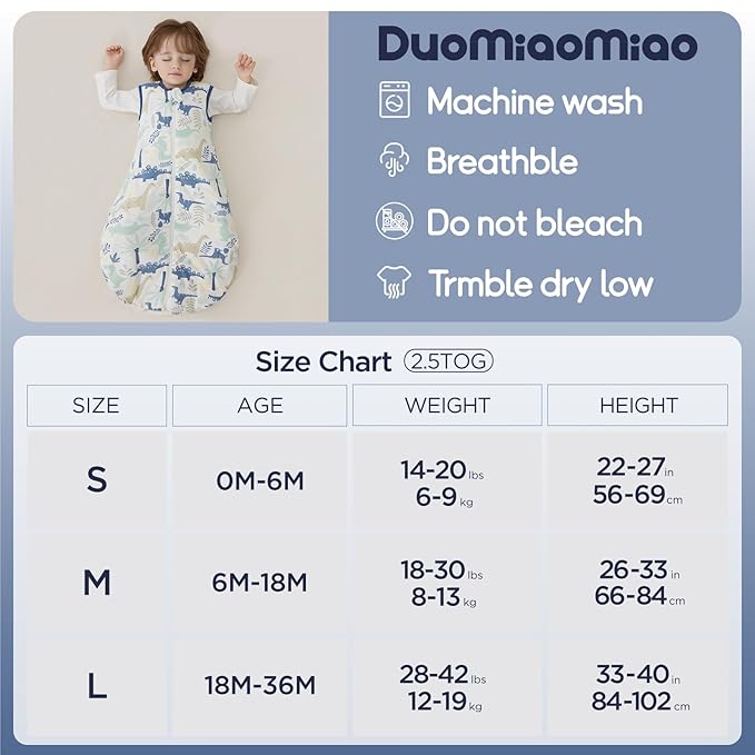 Duomiaomiao 1.5 TOG Baby Sleep Sack 100% Cotton Four Season Baby Wearable Blanket, Breathable Comfy Toddler Sleeping Sack