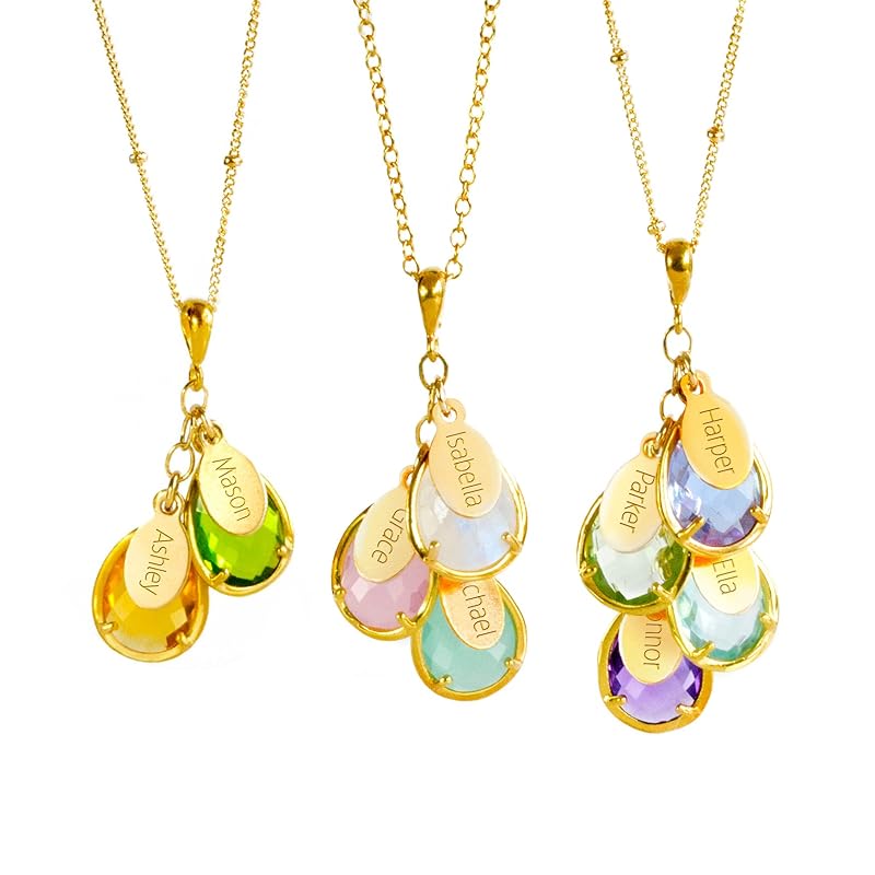 Mom Necklace with Kids Names โข 925 Silver or 14k Gold Filled Kids Name Necklace for Mom โข Mothers Necklace 3 Children โข Kids Birthstone Necklace โข Push Presents for New Mom First Time Mimi Necklace