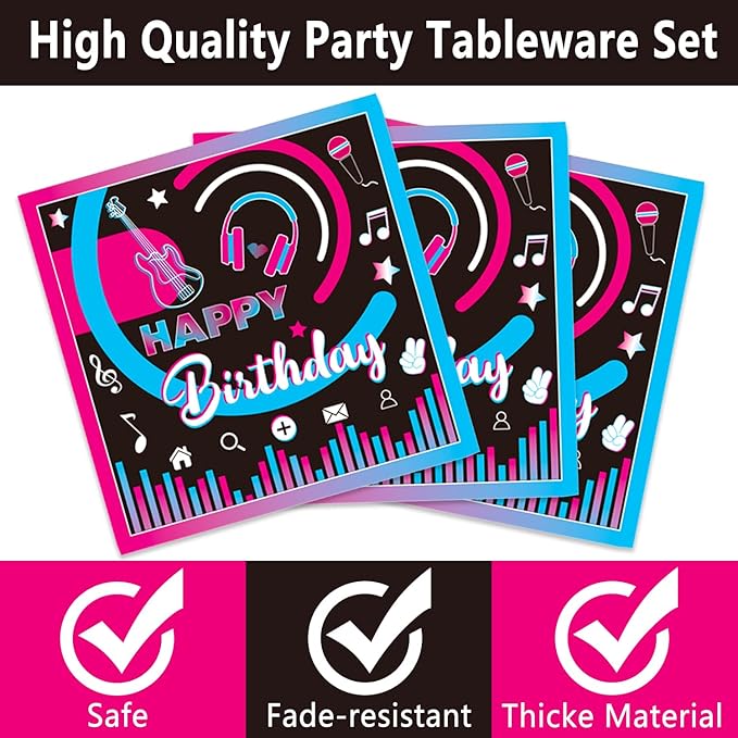 168Pcs Music Party Supplies Tableware Set Disposable Paper Plates Napkins Cups Cutlery for Music Party Theme Birthday Decorations, Serve 24 Guests