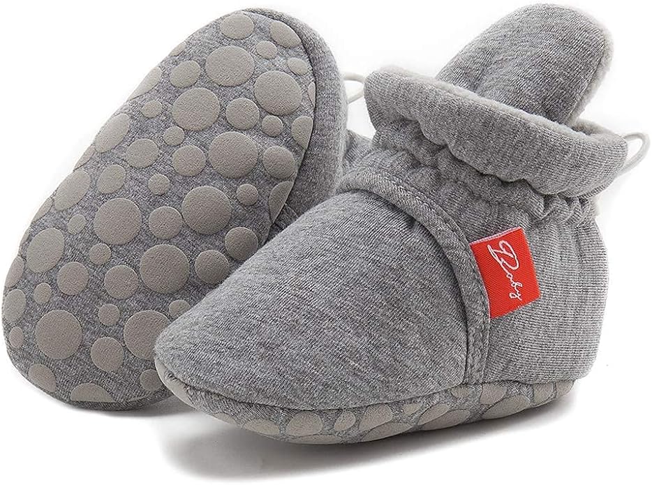 Sawimlgy Newborn Infant Baby Girl Boy Cotton Booties Stay On Sock Slippers Soft Bedroom Shoes Non-Skid Ankle Boots With Grippers Toddler Crib Warm Shoe First Walker Birthday Shower