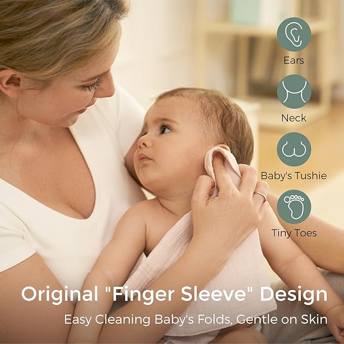 Momcozy Soft & Absorbent Baby Washcloths - 4 Layer Design| Medium Thickness| Premium Cotton for Newborns' Skin-Great for Bathing, Wiping & on-The-go Use, Shower Gift and Essential(5 Pack, 10x10 inch)