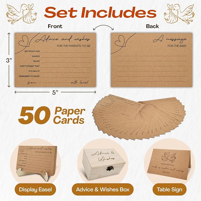 Baby Shower Advice Cards for Parents To Be - 50 pcs Double Sided Wishes Cards with Box - Wishes for Baby Shower Decoration Fun Baby Time Capsule Prediction Game Ideas Well Wishes for Mommy To Be