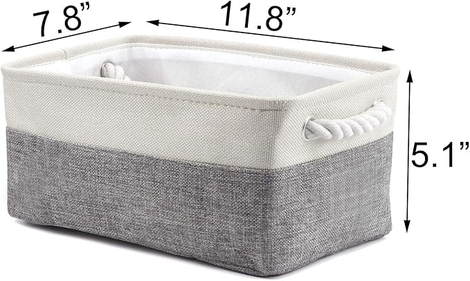 HNZIGE Fabric Storage Baskets for Organizing(6 Pack) Small Baskets for Shelves, Laundry, Nursery, Closets, Decorative Baskets for Gifts Empty (White&Gray, 11.8" x 7.8" x 5.1")
