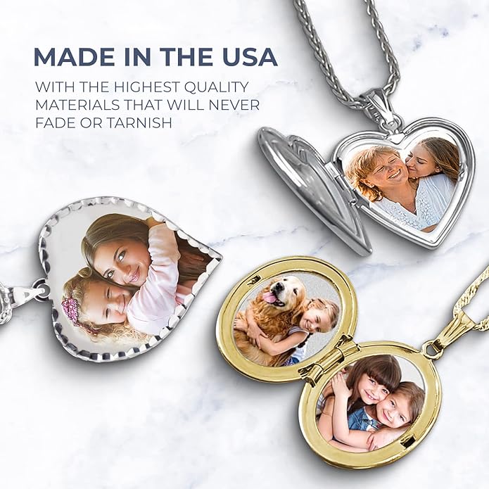 PicturesOnGold.com Personalized Heart Shaped Butterflies Photo Locket Necklace - 3/4 inch x 3/4 inch - Includes 18 inch Chain - Custom Engraved Picture Locket Necklace for Women