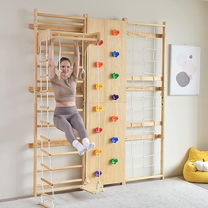 Avenlur Walnut 9-in-1 Swedish Ladder Wall Gym Set