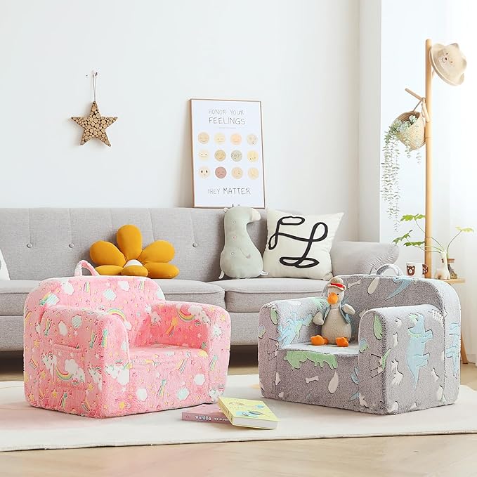Toddler Chair – Plush Kids Sofa, Comfy Convertible Lounger for Boys & Girls, Bedroom & Reading Chair
