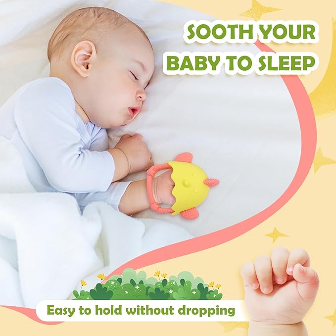 Anboor Baby Teething Toys, Silicone Teethers for Babies 4+Months Anti Dropping Hand Teether, Infant Baby Chew Toys for Teething Relief, Ideal Present for Newborn Soon-to-be Mothers (Yellow, Chicken)