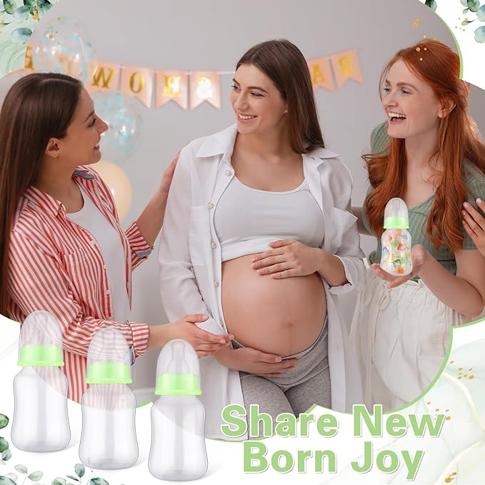 30 Pcs Baby Shower Favors Party Game Mini Baby Bottles Gift Sets for Boy Girl Gender Reveal Birthday Party Supplies Gift (Green)