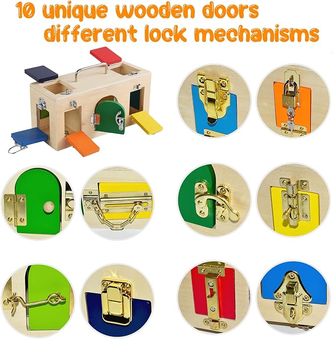 MICKYU Wooden Activity Cube for Toddlers Ages 2-4 | Montessori Locks Box | Educational Toys and Gifts for Boys and Girls