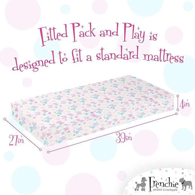 Fitted Pack n Play Sheets, 2 Pack, 100% Woven Cotton, Pack and Play Mattress Sheets, Fits Most Mini Crib & Playard, 27 x 39 x 4in, Butterfly