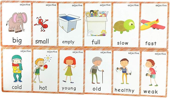 Set of Adjectives&Antonym Flash Cards for Toddlers(47 pc) | Kids Learning Flashcard & Montessori Pocket Cards Toys | Perfect for Pre-K Decor Background Wall Stickers, Teacher/Autism Therapists Tools