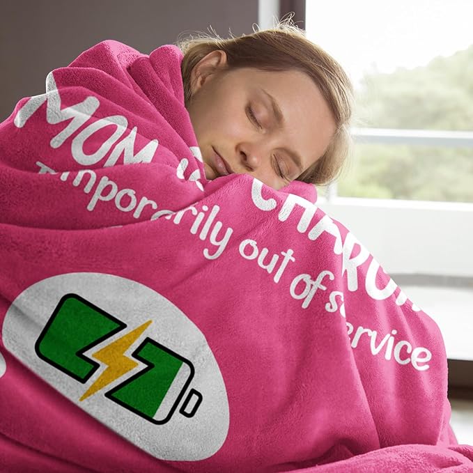 Craftique Gifts for Mom Birthday Christmas- Funny Soft Mom is Charging Blanket- New Moms Gifts for Women, Practical Blanket Throw for Napping Travel, 60”×50”