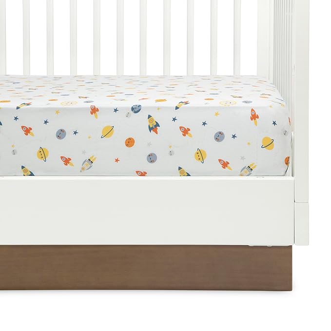 Delta Children Fitted Crib Sheets for Girls and Boys - Crib Sheet for Standard Crib and Toddler Mattresses - 28x52 Inch (Pack of 3), Space Exploration