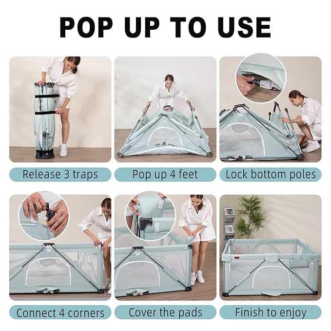 Foldable Baby Playpen, iTiLike Large Playard with Detachable Thicken Mat, Playpen for Babies and Toddlers with Storage Bag, Play Pens with Gate, Indoor & Outdoor Portable Play Yard, Sturdy Baby Fence