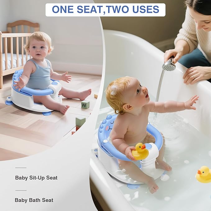 Baby Bath Seat for Babies 5 Months & Up - Non-Slip Bath Seat for Sitting Up with Baby Essentials Kit, Soft Cushion & Compact Design, Toddler Bathtub Seat