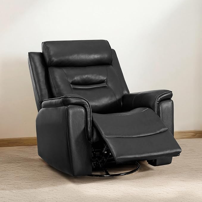 Leather Recliner Chair, 360° Swivel Rocker for Adults Manual Rocking Reclining Chair with Adjustable Backrest Footrest for Living Room Bedroom Home Theater Seating