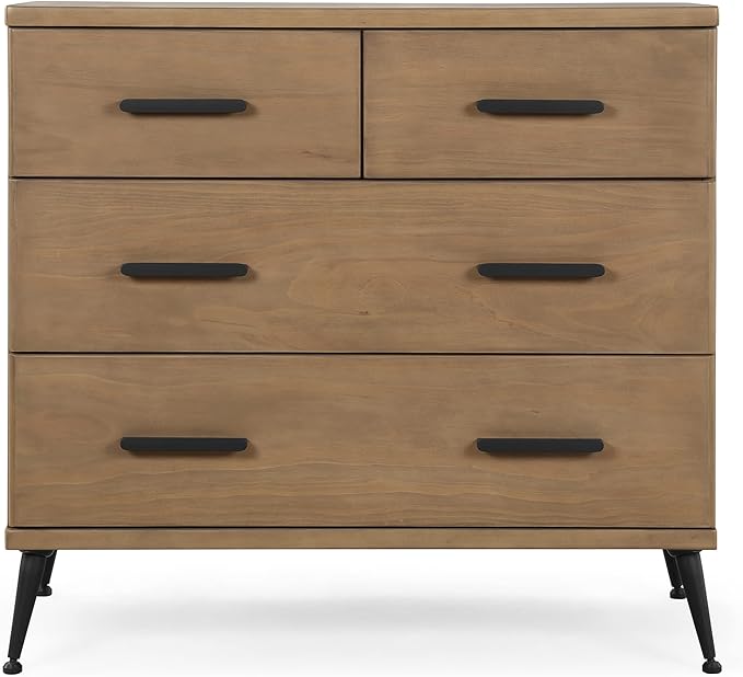 Delta Children Sloane 4 Drawer Dresser with Changing Top - Greenguard Gold Certified, Acorn/Matte Black