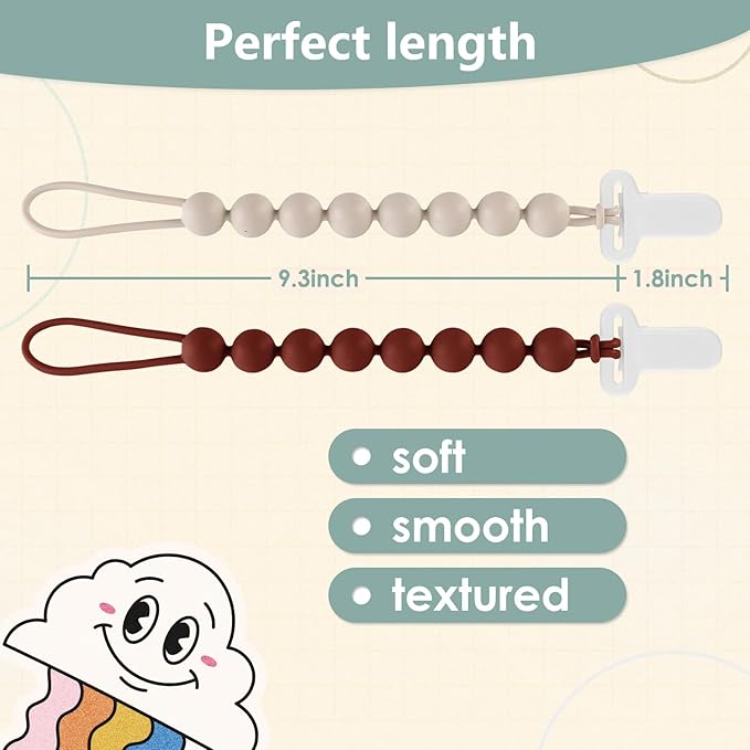 6-Pack Silicone Pacifier Clips for Babies, Safe Teething Beads, Rust-Free Holders, Baby Boy and Girl Essentials, Newborn Must-Have Accessories, BPA-Free
