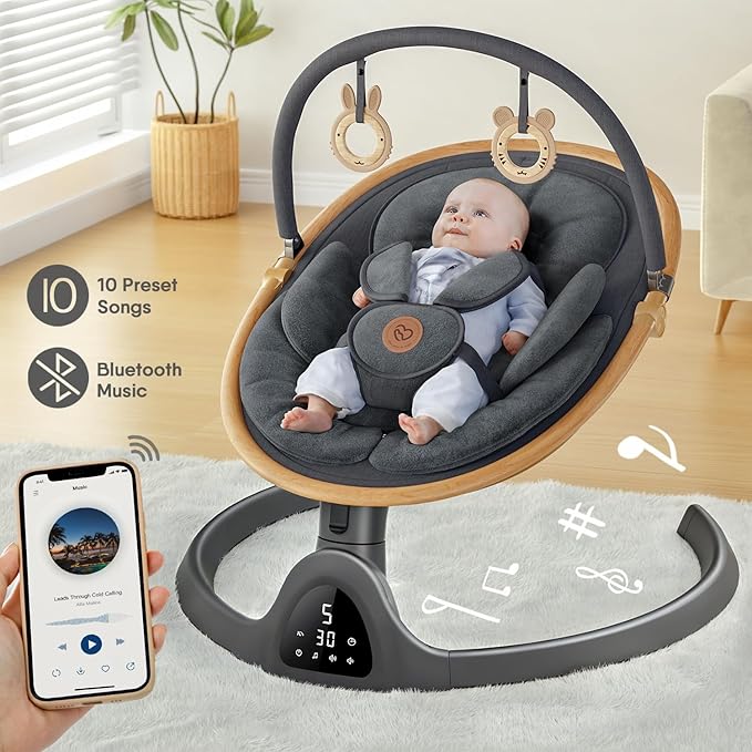 Baby Swings for Infants, Fasonbaby Bluetooth Infant Swing with Music Speaker with 3 Seat Positions, 5 Speeds and Remote Control - Portable Baby Swing for Indoor and Outdoor (Black)