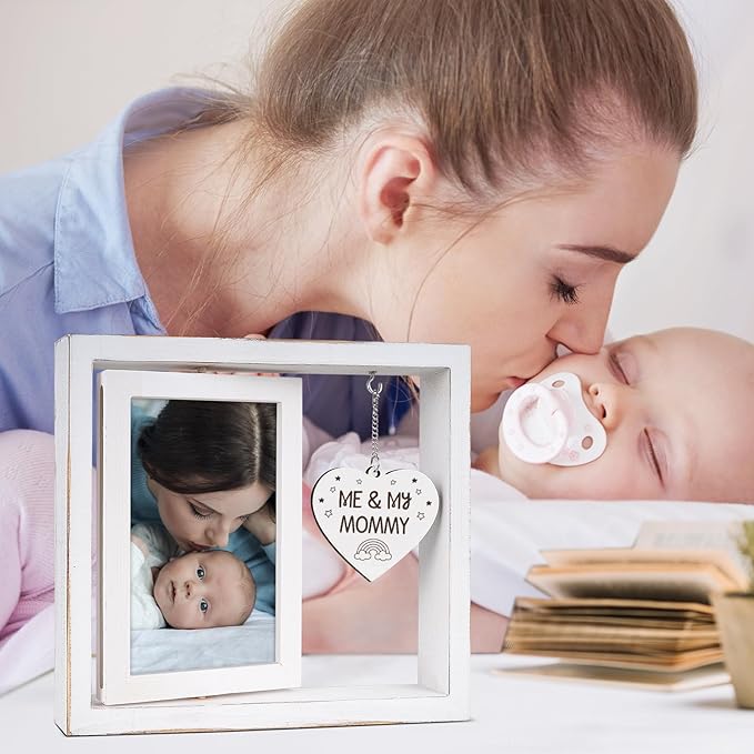 Me and My Mommy Picture Frame,First Time Mom Gift,Mommy Gifts for New Baby,Mother to Be Presents,Room Decor Vintage Style,Baby Gender Neutral Rotating Photo Frame 4x6