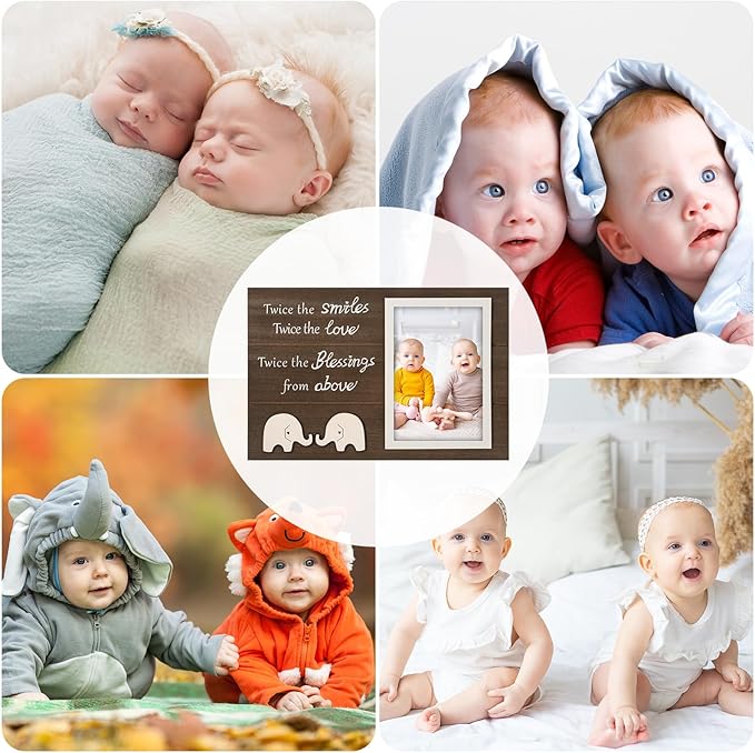 Twins Baby Picture Frame, Twin Pregnancy Announcement, Boy Girl Twins Wood Photo Frame, Twin Keepsake Gifts for New Mom Dad, Unique Twins Baby Shower Gifts, Nursery Decor, 4x6 Photo
