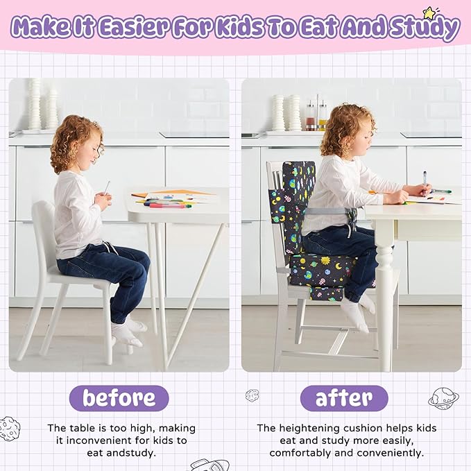 Booster Seat for Dining Table, Toddler Booster Seat for Dining Table with Safety Buckles, Anti-Scratch Easy Cleaning Toddler Seat for Table