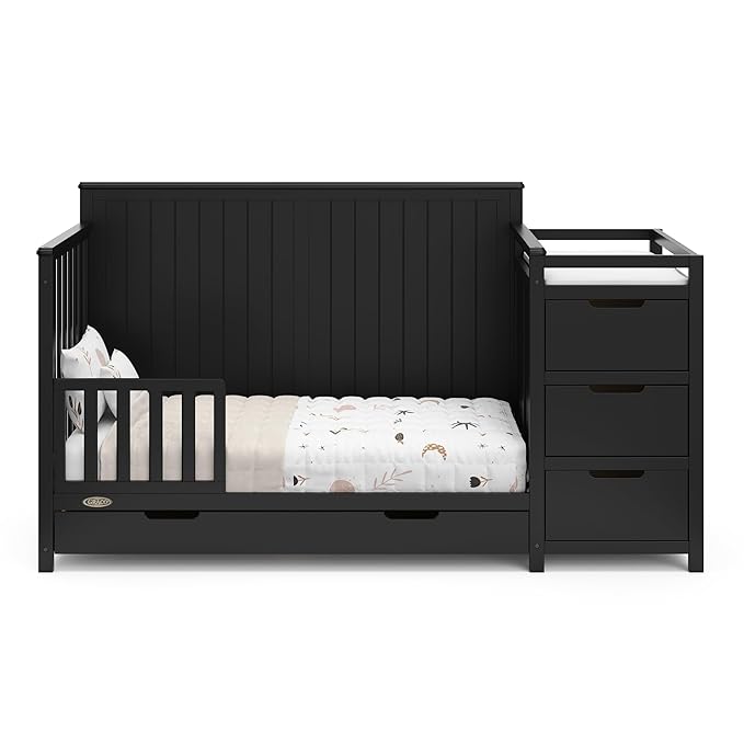 Graco Hadley All-in-One Convertible Crib & Changer (Black) – GREENGUARD Gold Certified, Fits Standard Crib Mattress, Converts to Toddler Bed and Full Bed, 4 Adjustable Mattress Heights
