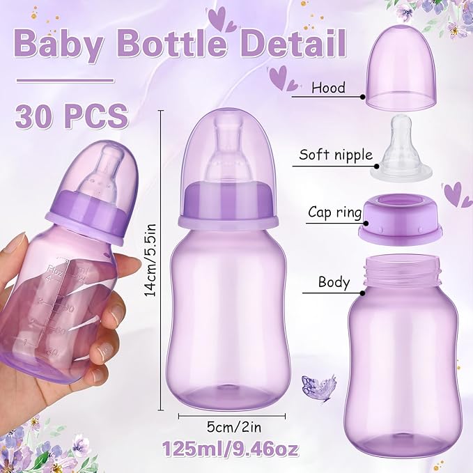 30 Pcs Baby Shower Favors Party Game Mini Baby Bottles Gift Sets for Baby Shower Boy Girl Gender Reveal Birthday Party Supplies Gift (Purple)