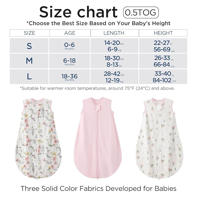 Duomiaomiao 3 Pack Baby Sleep Sack 100% Organic Cotton Lightweight Breathable Comfy Toddler Sleeping Sack (0.5tog Flowers, Large)