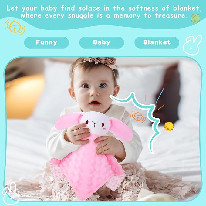 Loveys for Babies,Soft Baby Security Blanket for Newborn Infant Toddler Snuggle Toy Stuffed Animal,Lovey Bunny Security Blankets Baby Girl Gifts(Pink Bunny,12in)
