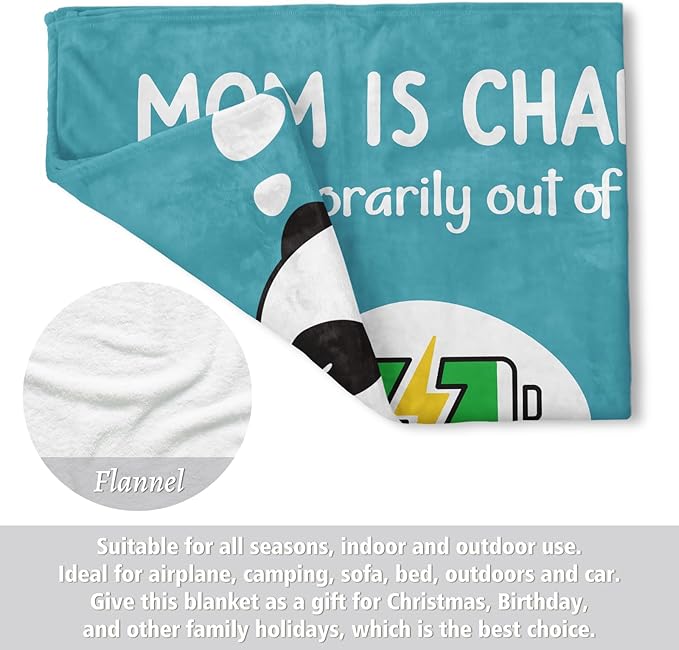 Craftique Birthday Gifts for Mom Christmas- Funny Soft Mom is Charging Blanket- New Moms Gifts for Women, Practical Blanket Throw for Napping Travel, 60”×50”